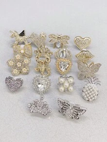 6 Stücke goldene und silberne Kronen- und Herz-ABS-Schuhband-Anhänger für Damen-Sneaker, Strass-Schmetterling-Schuhband-Schnallen, DIY-Dekorationen, Schuhclips-Zubehör - Verschiedenfarbig - Übersicht 10
