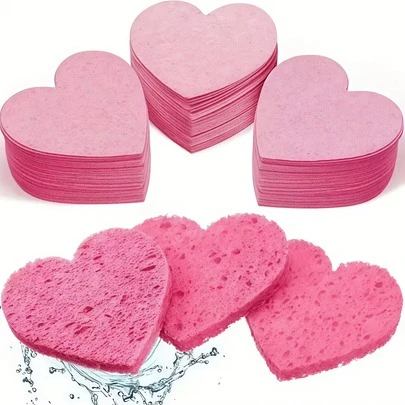20/50 piezas Esponjas faciales en forma de corazón comprimidas Esponjas faciales naturales para limpieza facial Almohadillas exfoliantes