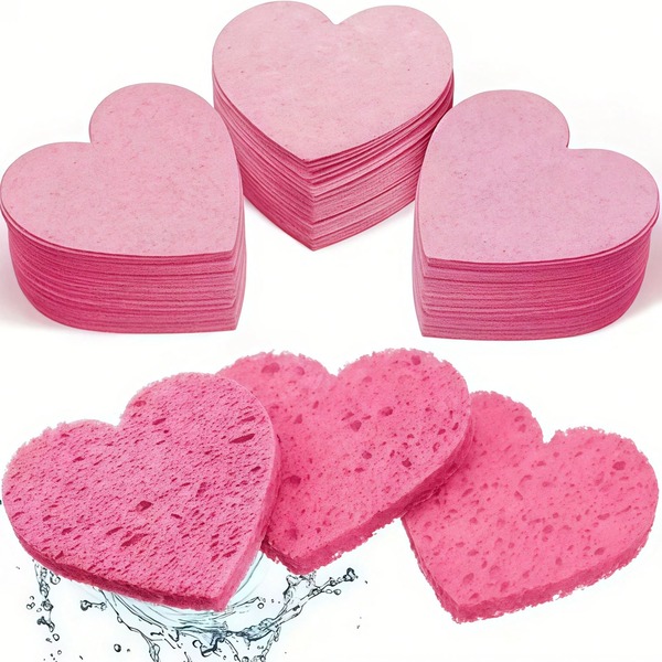 20/50 piezas Esponjas faciales en forma de corazón comprimidas Esponjas faciales naturales para limpieza facial Almohadillas exfoliantes