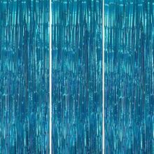 3pcs/Set 100*200cm Gold Tassel Ribbon, Shiny Metallic Texture Design, Suitable For Photography Studio Props, Birthday Party, Bridal Shower, Wedding Decoration, Backdrop, Party Decoration, Photo Booth Props - Lake Blue - View 10