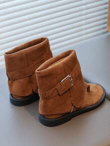 1 Pair Children's Retro Suede Leather High-Top Sandals With Toe Strap And Buckle Design - Brown - View 6