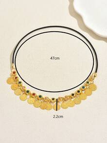 1pc Arabian Style Rhinestone Coin Tassel Headband, Suitable For Women's Stage Performance, Party Wear (Rhinestone Color Random) - Gold - View 5