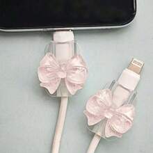 粉色透明蝴蝶结充电线保护套，兼容苹果18-20W充电器 - 無色 - 查看 1