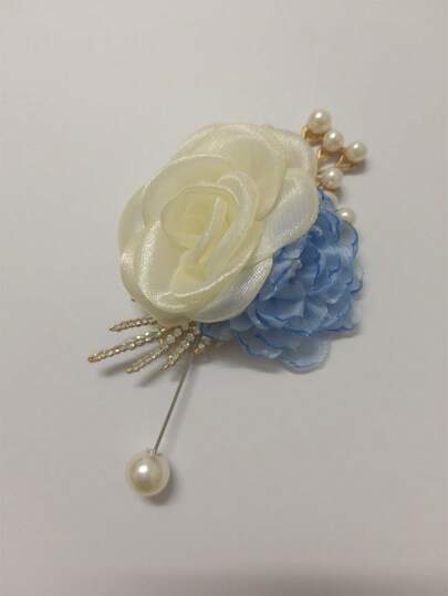 Beige Groomsman/Bridesmaid Wedding Brooch, Elegant Bride & Groom Boutonniere, Bridesmaids Wrist Corsage, Suitable For Wedding, Party, Valentine's Day