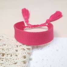 1pc Handmade Vintage Minimalist Boho Style Woven Bracelet, Suitable As Gift For Family, Friends, Students, Festivals, Parties, Traveling - Hot Pink - View 7