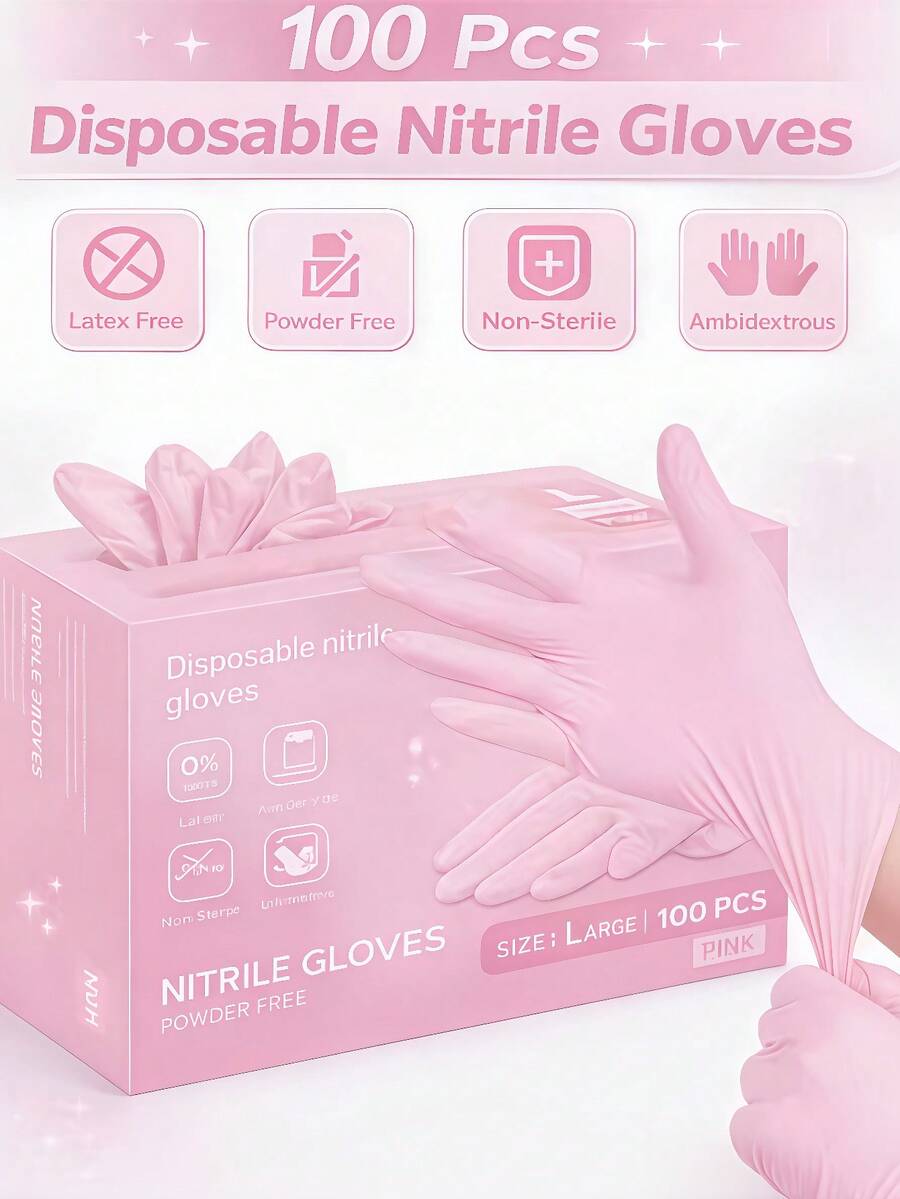 100/50/2 pares de guantes desechables de nitrilo rosa, guantes de látex para limpieza del hogar, belleza, cocina, sin polvo