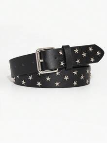 1pc Women's Black Y2K Punk Five-Pointed Star Rivet Buckle Casual Jeans Belt, Versatile For Daily Wear - Black - View 5