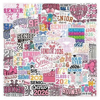 2026 Pegatinas de graduación con estilo preppy, adecuadas para decorar artículos de papelería, botellas de agua, fundas de teléfono, equipaje