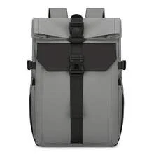 Roll Top Casual Backpack, Outdoor Travel Roll-Up Cover Daypack - Light Grey - View 6