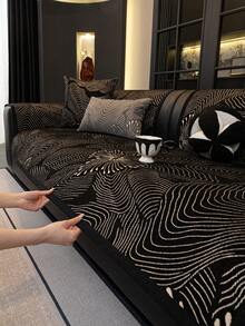 1pc Chenille Breathable Sofa Cushion, Luxury Minimalist Sofa Cover, Dust-Proof Anti-Slip Anti-Scratch, Protect Sofa, Fade-Resistant, Suitable For Bedroom Living Room Study, All Seasons - Black - View 6