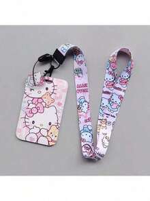 2pcs Set, Lanyard + Card Holder [Licensed] Hello Kitty Campus Photo Clip, Student Stationery Card, Woven Strap Bus Card, Storage Box Keychain, Student Cartoon Protective Case, Transit Card, Couple Transparent Long Lanyard Pendant - Multicolor - View 8