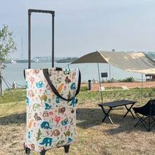 1个大容量可折叠户外便携式购物推车，露营储物推车，牛津布手推车，小型带轮推车，超市杂货购物推车，承重40磅 - 多色 - 查看 5