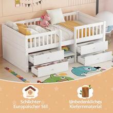 Mid-Height Bed, 90 X 200 Cm, 4 Drawers, Ladder Rail, Pine Wood, Mattress Not Included, Minimalist Style, White - White - View 3