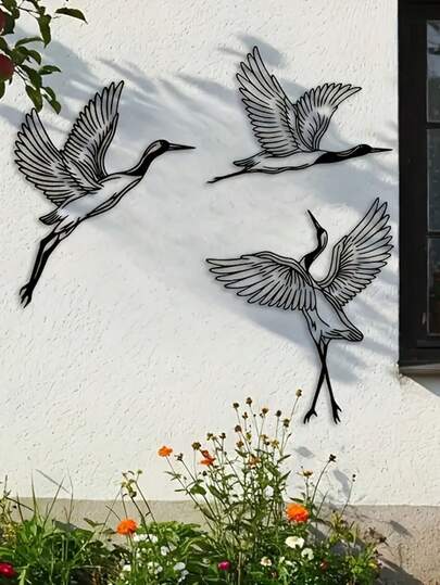 3pcs Metal Crane Wall Decor Set, 35cm/13.78in, Metal Crane Bird, Gift For Bird Lovers, Flying Bird Wall Art, Boho Living Room Decoration