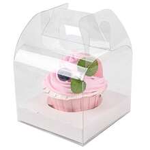 12 PCS Individual Cupcake Containers Single Cupcake Boxes With Handle And Inserts C Plastic Favor Boxes - Clear - View 3