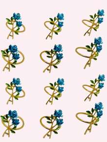 12/10/8/6/4/2 件金属玫瑰餐巾环套装 - 适用于西餐厅，玫瑰花餐巾架适用于母亲节、宴会、派对、婚礼，花餐巾环适用于情人节宴会餐桌装饰，金属玫瑰餐巾架 - 彩色 - 查看 27