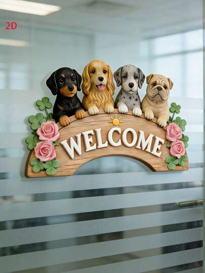 1 miếng dán cửa phẳng 2D, hình 4 chú cún con và hoa hồng, trang trí nhà cửa, làm từ chất liệu PVC chống thấm nước, tự dính, thích hợp trang trí phòng tắm, phòng ngủ, văn phòng, cửa trước, là món quà ngày lễ và vật trang trí nhà cửa hoàn hảo.