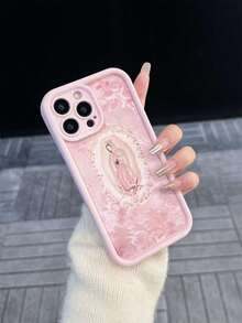 1 chiếc ốp lưng điện thoại mới, màu hồng, họa tiết Đức Mẹ Đồng Trinh, bảo vệ toàn màn hình, có lỗ camera, phù hợp với 17 Air/17 Pro Max/17/16 Plus/15/14/13/12/11/XS Max/XR/7/8 - hồng nhạt - Xem 3