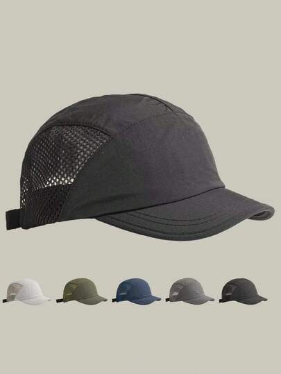 1顶男女通用网眼拼接透气速干软顶棒球帽，轻便透气，适合跑步、户外运动、防晒，可调节弯帽檐，春夏皆宜，男女通用