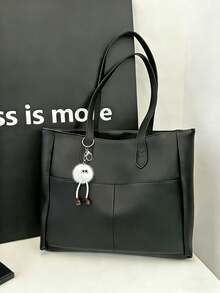 時尚寬敞女士多口袋單肩手提包，適合筆記本電腦，非常適合休閒或度假 - 黑色 - 查看 9