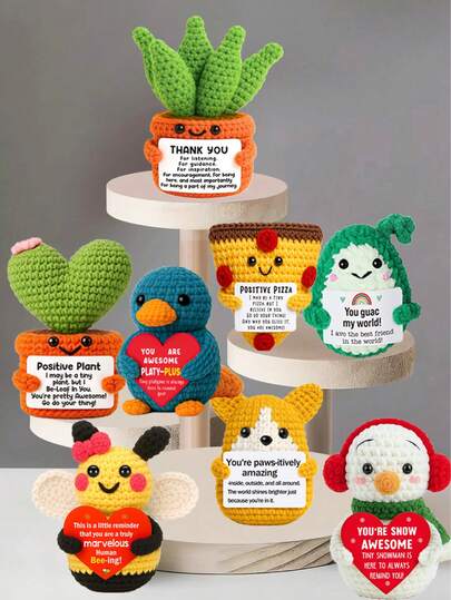 1件手工钩编桌面摆件，可爱动植物科幻设计，生日、母亲节、父亲节礼物，送给家人、朋友、同事，传递正能量，毕业典礼、节日、派对礼品