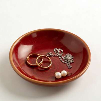 1pc Ceramic Round Jewelry Tray, Home Jewelry Ring Necklace Storage Plate, Kiln-Fired Glaze Ceramic Trinket Tray, High-End Decor, Makeup Vanity Organizer Dish, Multiple Colors Available, Holiday Gift