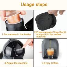 1个咖啡胶囊转换器，包含小刷子和勺子，兼容咖啡机，采用优质PP材料制成，可重复使用。 - 黑色 - 查看 6