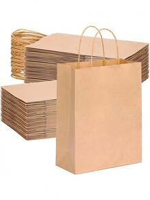 5/10/25个装天然牛皮纸袋，适用于烘焙、奶茶、咖啡礼品袋、外卖手提袋，经久耐用，品质优良 - 本色 - 查看 2