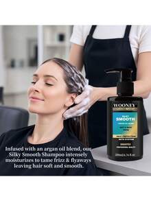 200毫升丝滑柔顺洗发水，蕴含摩洛哥坚果油、角蛋白、大米精华、生姜提取物，以及摩洛哥坚果油混合护发素，丝滑柔顺护发素深层滋润，抚平毛躁和飞翘，令秀发柔软顺滑。 - 1瓶洗髮精 - 查看 2