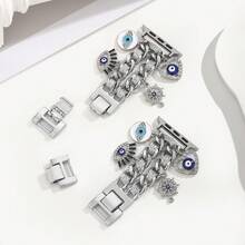 1pc Gold Metal Double Chain Adjustable Watch Band Strap Suitable For Ultra2 1 SE S9 8 7 6 5 4 3 2 Watches, 38mm/40mm/41mm/42mm/44mm/45mm/49mm (Watch Not Included) - Silver - View 5