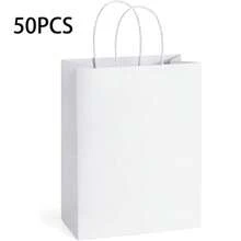50 Pack 8x4.75x10 Inch Plain Medium Paper Bags With Handles Bulk, Brown Kraft Craft Gift Bags, Grocery Shopping Retail Birthday Party Favors Wedding Sacks (Natural Brown, 50pcs) - Xem 8