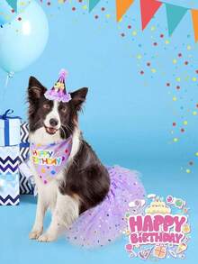 3pcs Dog Birthday Headband Set, Includes Hat And Dress, Suitable For Dog Birthday Party, Cute Tutu Dress Set For Small, Medium And Large Dogs - Purple - View 7