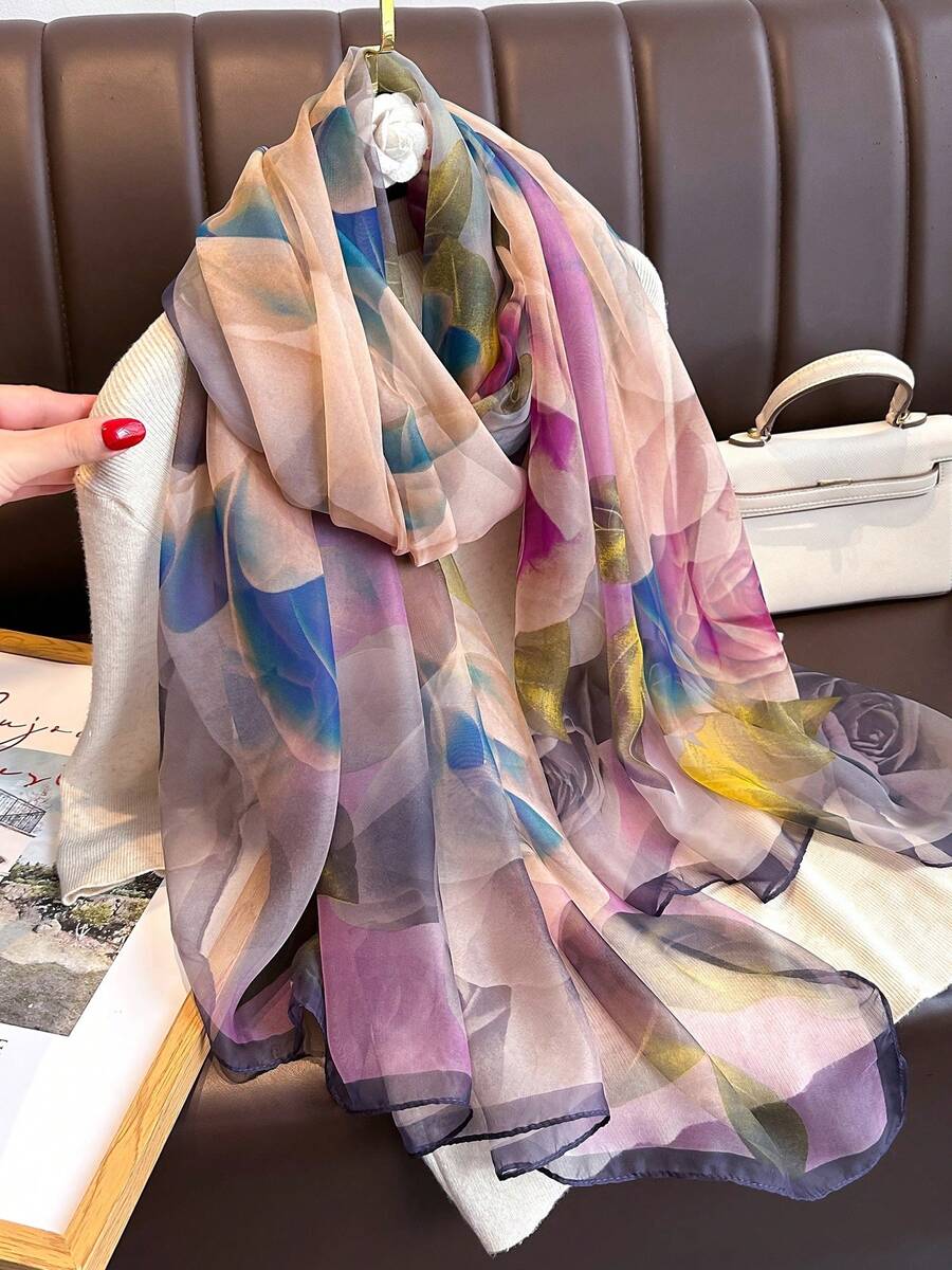 1pc Purple Chiffon Scarf For Women, Lightweight Versatile Shawl Wrap, Suitable For Spring Autumn Travel Sun Protection
