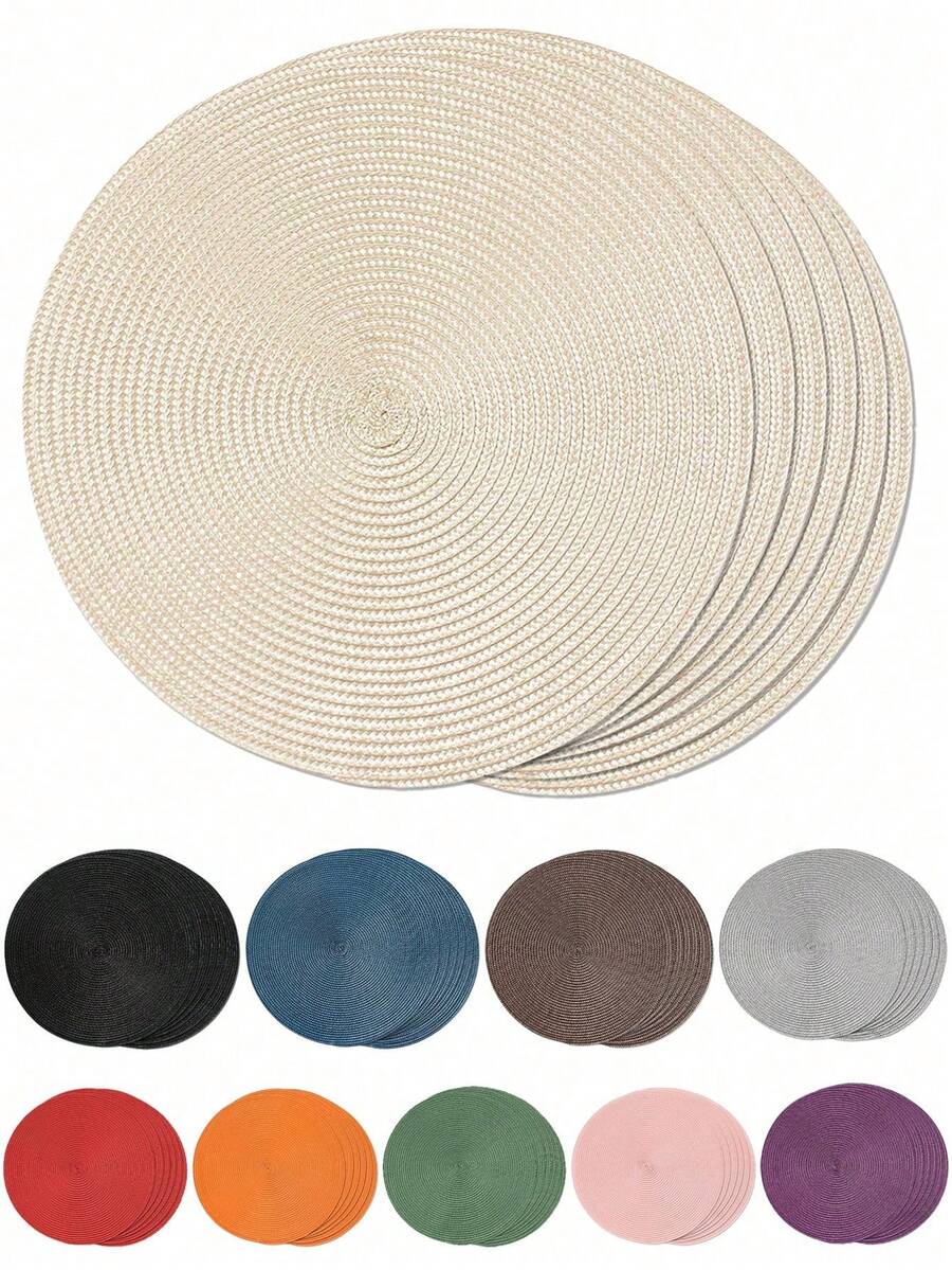 2pcs/4pcs/6pcs 15-Inch Round Woven PP Placemats, Multi-Color Options, Washable, Non-Slip, Heat-Resistant Dining Table Mats And Coasters, Suitable For Home Dining Table Decor, Holiday Parties, Restaurants, Kitchens, Farmhouse Style, Easter And Holiday Parties
