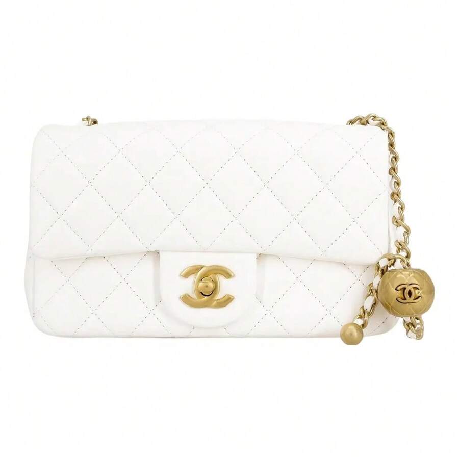 CHANEL Classic Flap CF21C, A Mini Women's Shoulder/Crossbody Bag Made Of  With An Adjustable Chain Strap And Gold Beads, Featuring A Classic Quilted Quilted Design. It's A Classic White Quilted Flap Bag. - AS1787-B02916-10601 - 查看 1