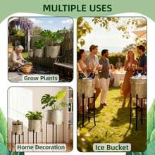 Juego de 3 macetas de pie de 12.8 pulgadas 11.5 pulgadas 9.5 pulgadas corrugado galvanizado soporte rústico para plantas macetas de metal para interiores y exteriores jardín patio - Plateado oscuro - Ver 5