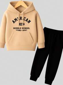 Children's Printed Sweatshirt Set, Blouse And Flannel Trousers - 米色 - 查看 1
