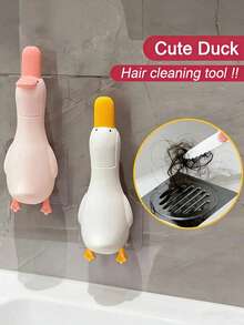 1/2pcs 2-In-1 Cute Duck Shaped Cleaning Clip, Effectively Removes Dust And Stains. Also Has Drainage Holes, Suitable For Bathroom Use To Clean Hair And Other Debris. - A - View 1