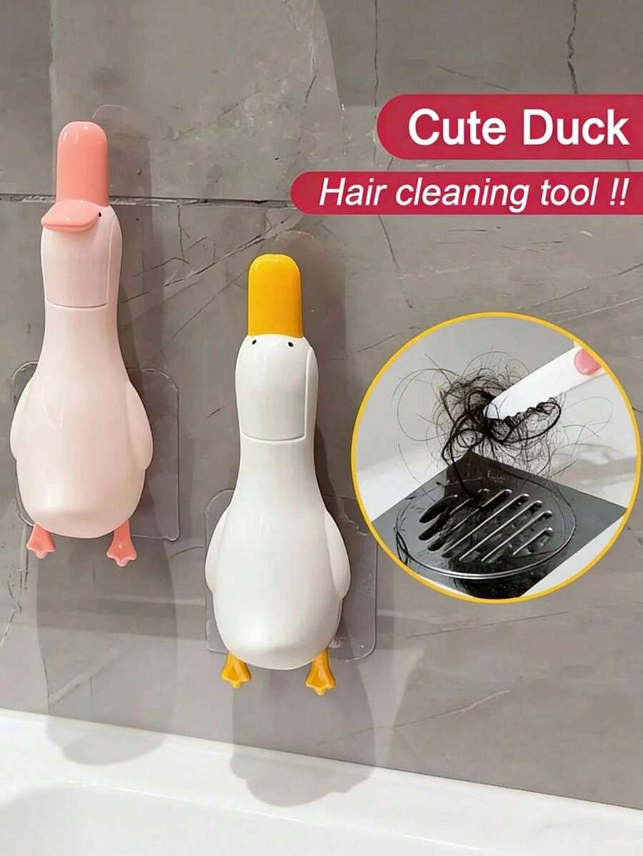 1/2pcs 2-In-1 Cute Duck Shaped Cleaning Clip, Effectively Removes Dust And Stains. Also Has Drainage Holes, Suitable For Bathroom Use To Clean Hair And Other Debris. - A - View 1