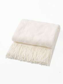 1 pieza Manta de sofá cuadrada pequeña de doble color a cuadros tejida, manta rectangular casual de poliéster con flecos, adecuada para la siesta en la oficina y el uso diario - Tela de rizo blanca con ondas - Ver 5
