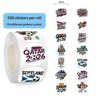 500pcs Football Pattern Decorative Tape Stickers, Fashionable & Novel Design, Creative Sealing Stickers With Football, Champion Patterns, Suitable For Cycling, Holiday Decoration And Handmade Book Decoration, Applicable For New Year Party, Valentine's Day And Other Party Events (Random Styles)
