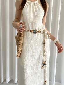 1pc Women's Beige Polyester Bohemian Style Butterfly Waist Rope - Beige - View 2