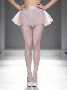 1双女士提花丝袜，黑色缎带印花薄丝袜，纯白色防勾丝薄丝袜，哥特朋克亚文化丝袜 - 彩色 - 查看 6