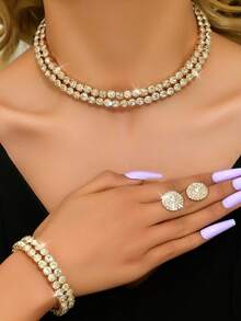 Bộ 4 dây chuyền thiết kế hình học thời trang lấp lánh dành cho cô dâu, bộ trang sức thanh lịch phù hợp cho đám cưới, tiệc chiêu đãi cao cấp và những buổi dạ hội sang trọng. - Nhiều màu - Xem 11