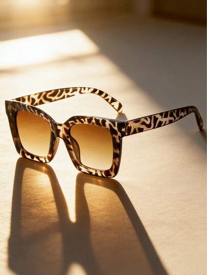 Gafas de moda cuadradas retro con montura de PC en color té, gafas de moda adecuadas para conducir, vacaciones, atuendos de moda, fiestas y cualquier ocasión