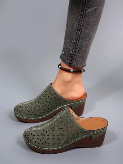 Women's New Thick Sole Wedge Hollow Slip-On Casual Fashion Minimalist Elegant Versatile Retro Shoes