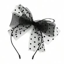 新款欧美派对波点大蝴蝶结蕾丝发箍，多层薄纱发圈发夹新娘发饰 - 黑色 - 查看 8