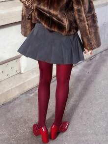 1 chiếc quần skinny nâng đỡ và định hình dáng người, cỡ lớn, màu đỏ tía. - Màu Đỏ Sâu - Xem 5