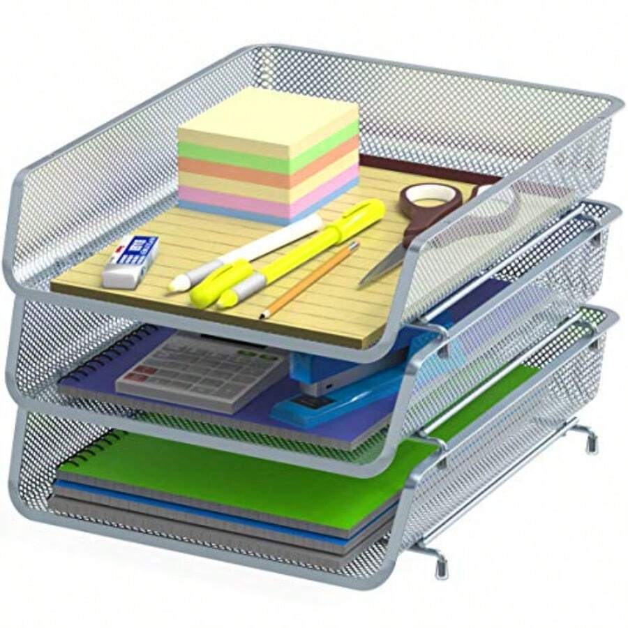 3 Pack - Stackable Desk File Document Letter Tray Organizer Silver - Plata - Ver 1