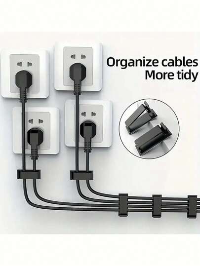 10/5个装易安装自粘式电缆夹 - 塑料电缆整理器，适用于电视、电脑、以太网线和电源线，可壁挂安装，时尚的电缆管理工具，适用于家庭、办公室和汽车